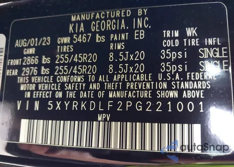 2023 Kia Sorento Sx/Sxp из США, поврежденный, VIN 5XYRKDLF2PG221001